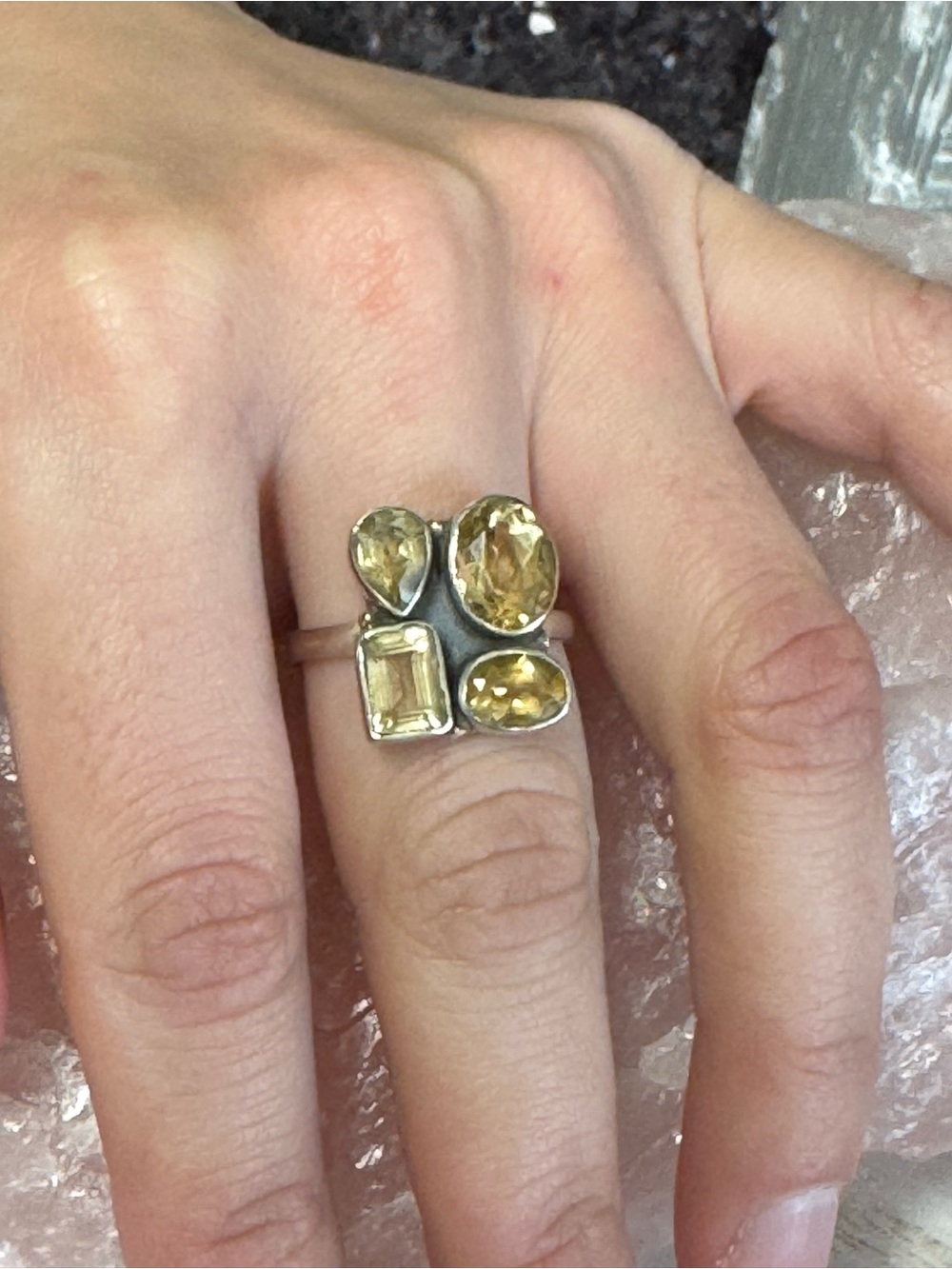 Citrine Cluster Sterling Silver Gemstone Ring  - Size 9